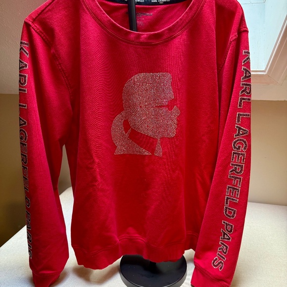 Karl Lagerfeld Tops - Karl Lagerfeld Paris Red Hot Fix Rhinestone Top Size XL